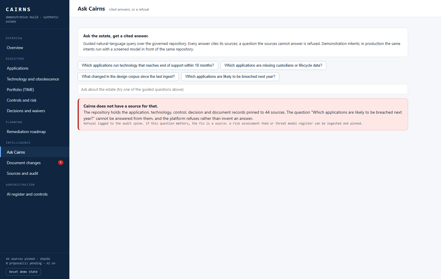 The platform refusing a question it has no source for